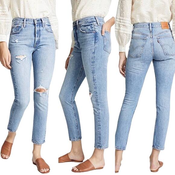 Levi's Women's 501 Skinny Jeans in Can't Touch This Medium Wash Ripped W28 L28 - Picture 2 of 16